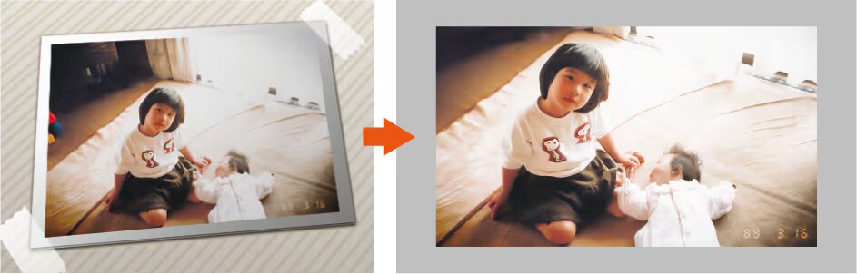 アルバムに貼り付いた写真を補正している画像