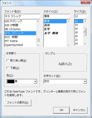 フォントの属性