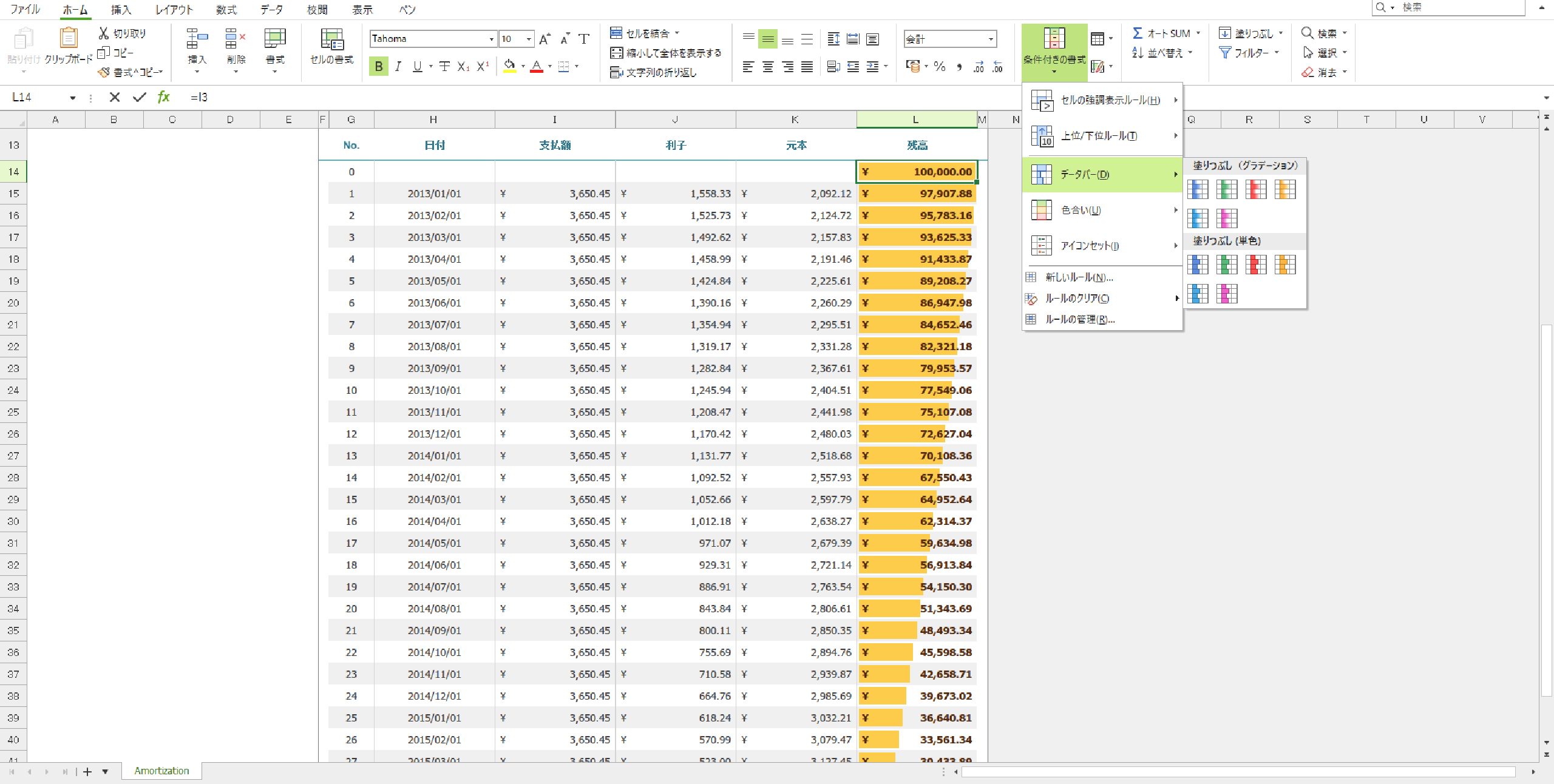 条件付き書式の設定