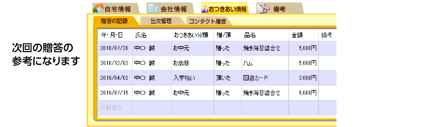 贈答の記録をしっかり管理