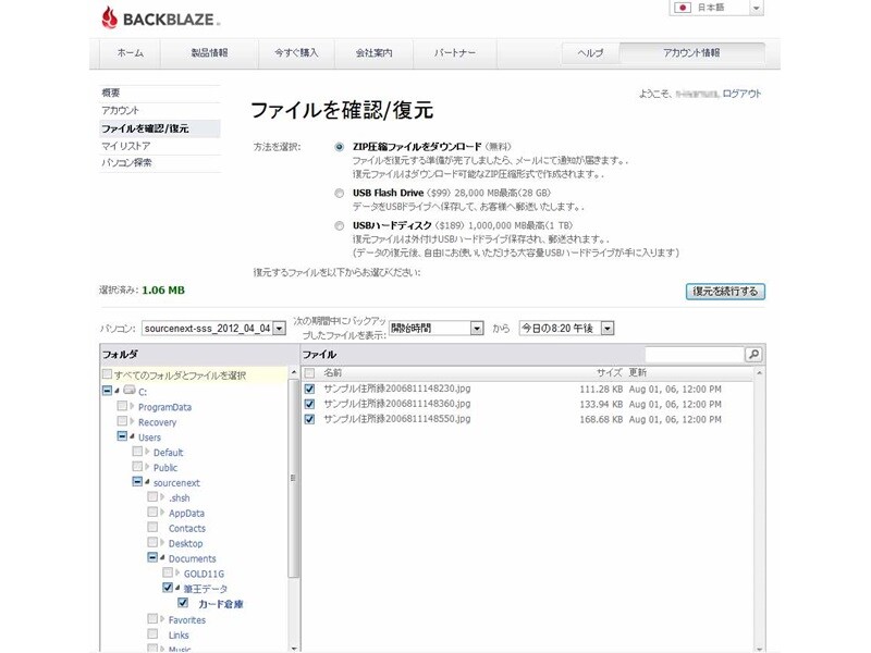 Backblaze バックアップソフト 1年版｜ソースネクスト