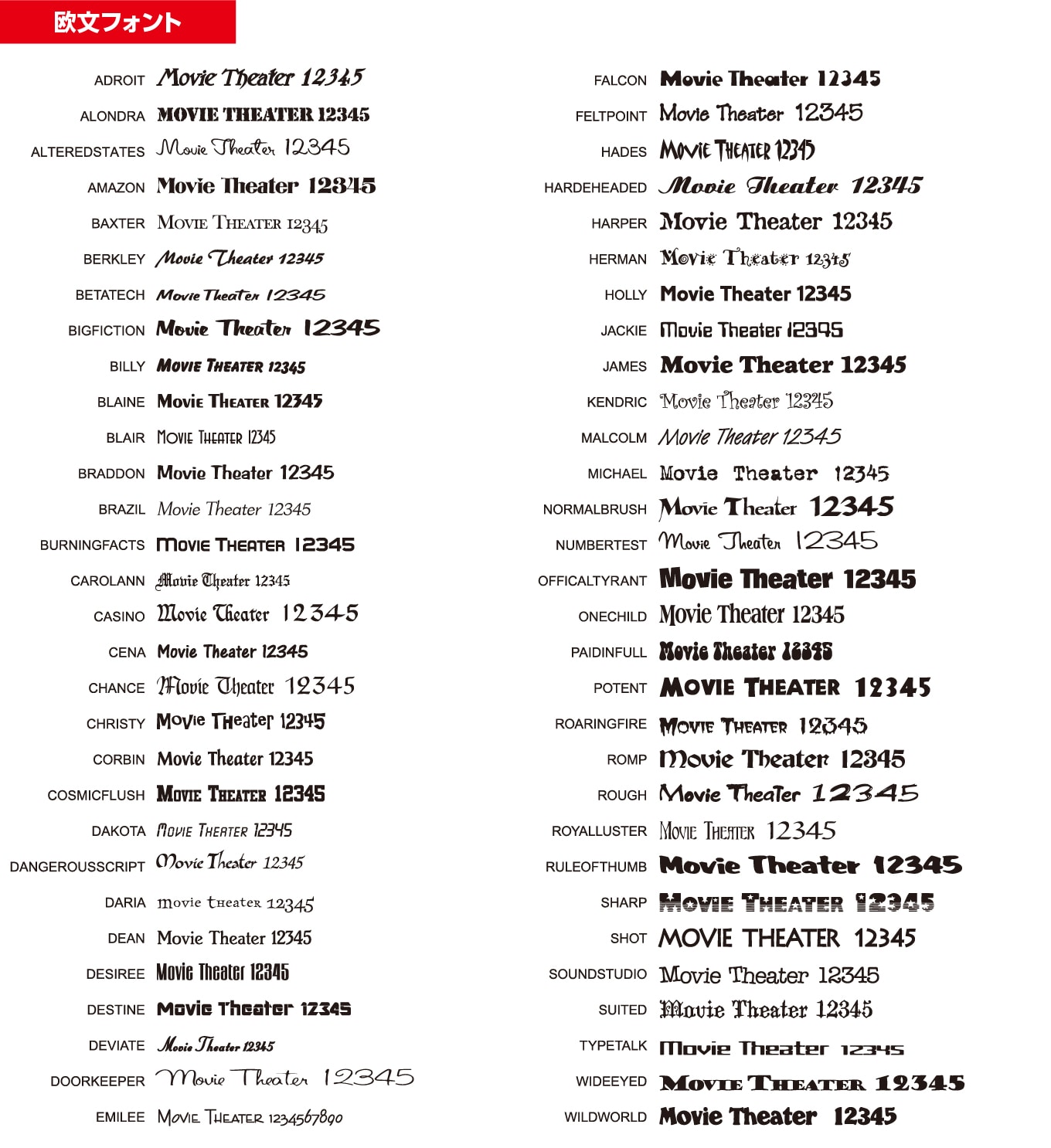 フォント 91書体