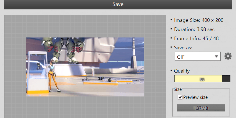 GIFのほか、MP4、WebP、WebM、APNGフォーマットにも対応