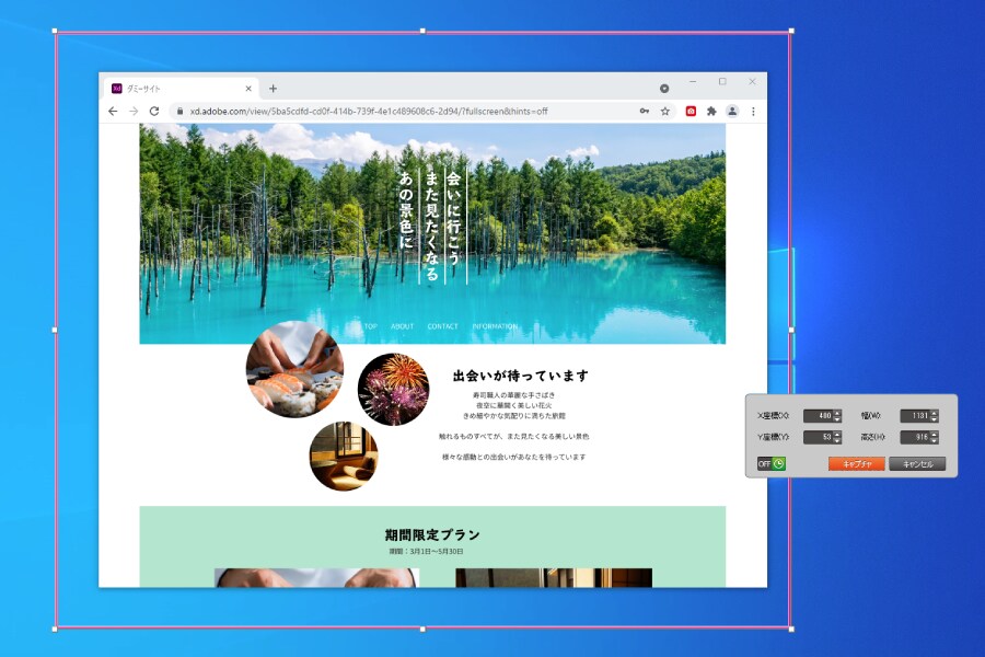 キャプチャ前にサイズを確認・調整できる