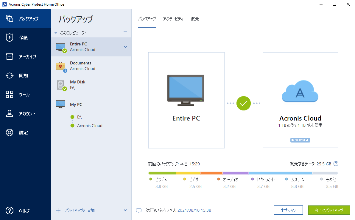 クラウドへバックアップできる