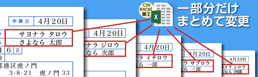 同じ書類に異なる内容で複数印刷