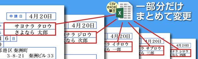 日付や名前を差し込んで印刷