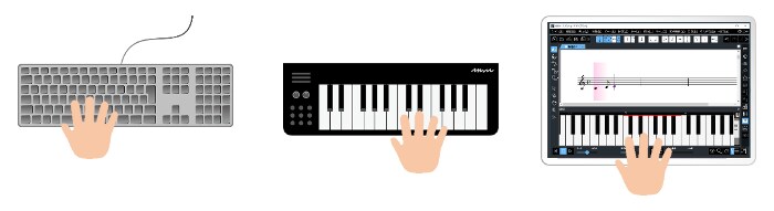 パソコンキーボードやMIDIキーボード、タッチディスプレイによる入力も可