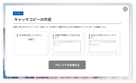 Step 2 質問の入力ボックスに情報を入れて生成