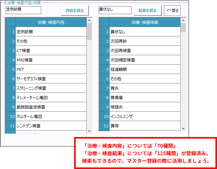 2.「治療・検査内容」のテンプレートを増やしました