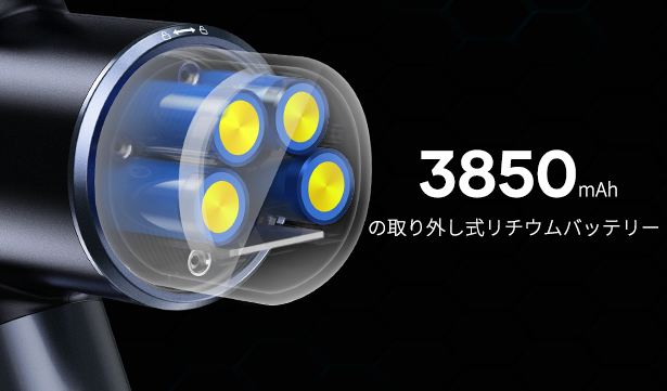 着脱楽々なリチウムバッテリーを搭載