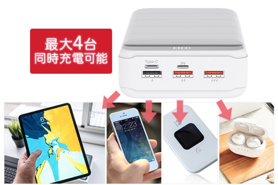 最大4台までのデバイスを同時充電