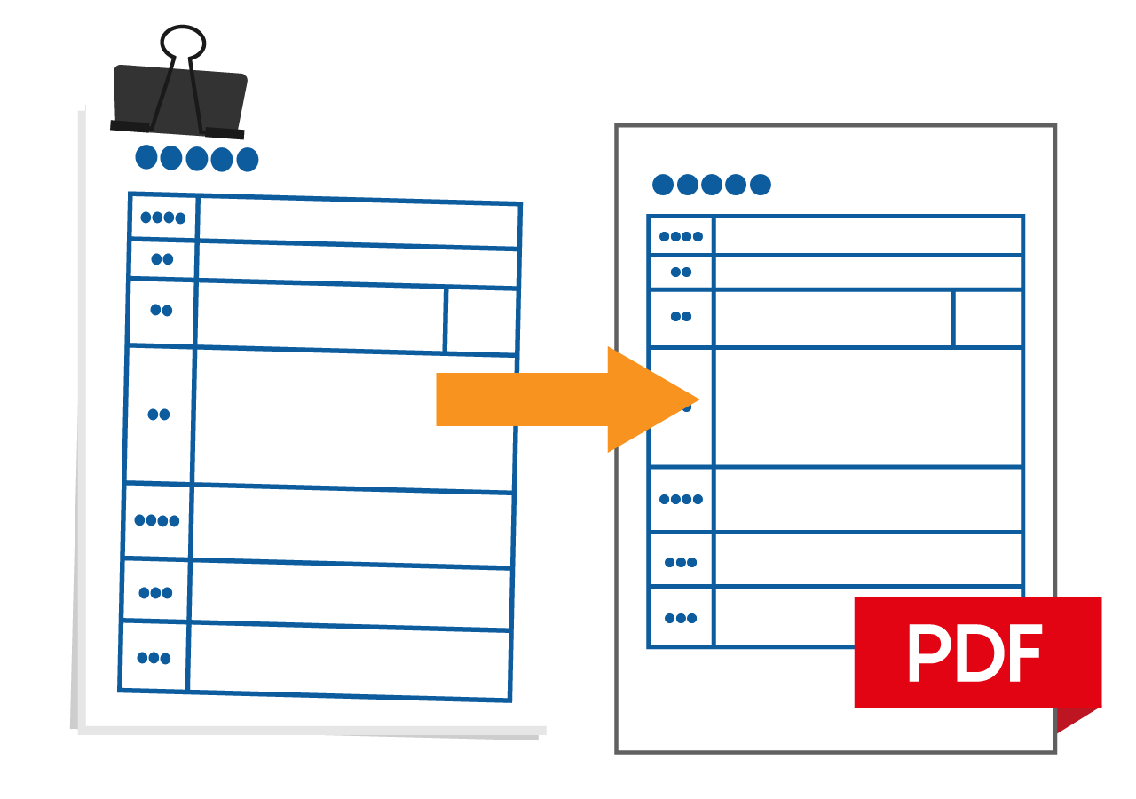 紙の書類をデータ化、文字入力を可能に