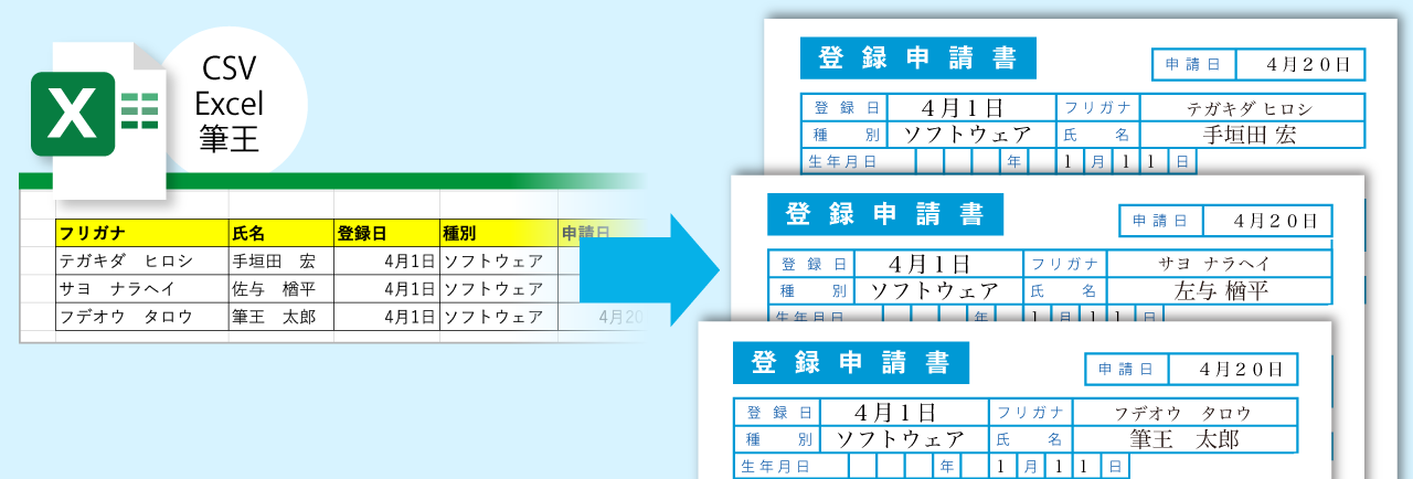 同じ書類を顧客別に一括作成
