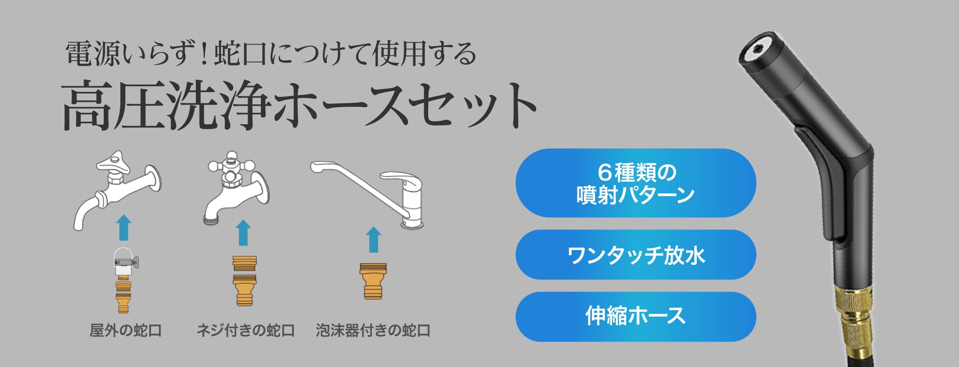 電源不要 高圧洗浄ホースセット