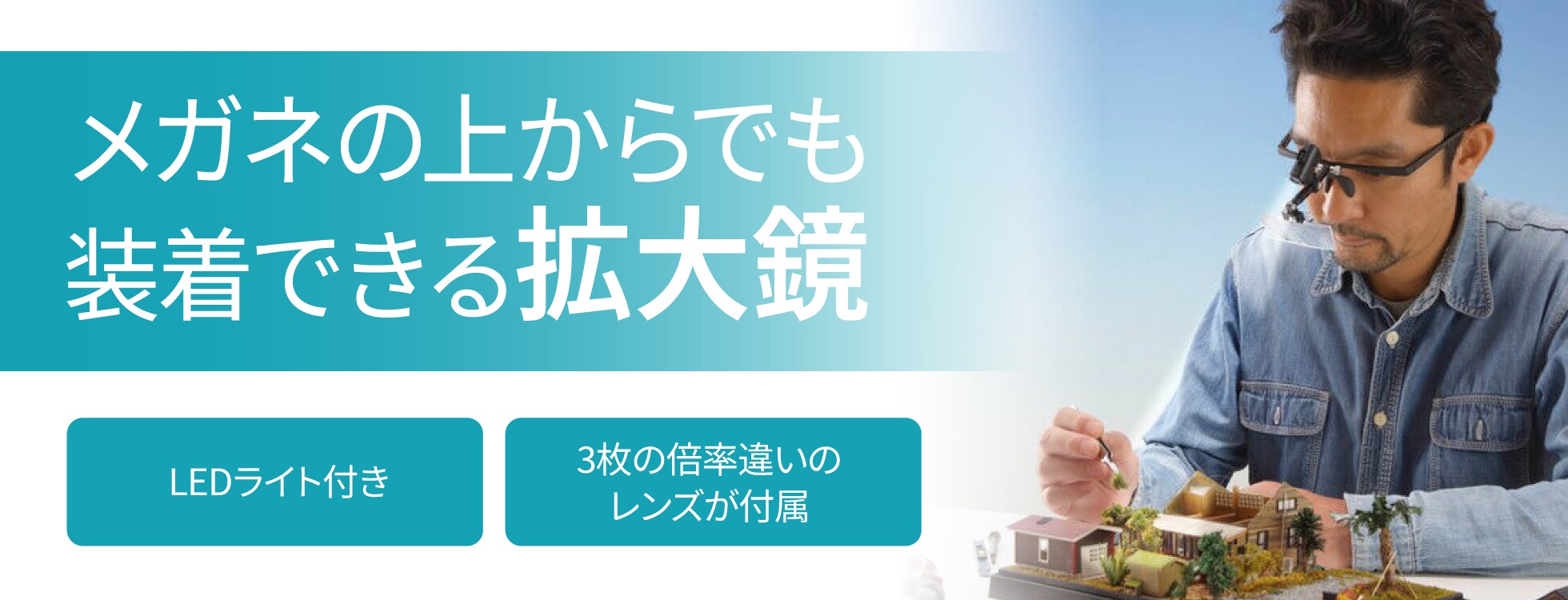 メガネの上からでも装着できる拡大鏡