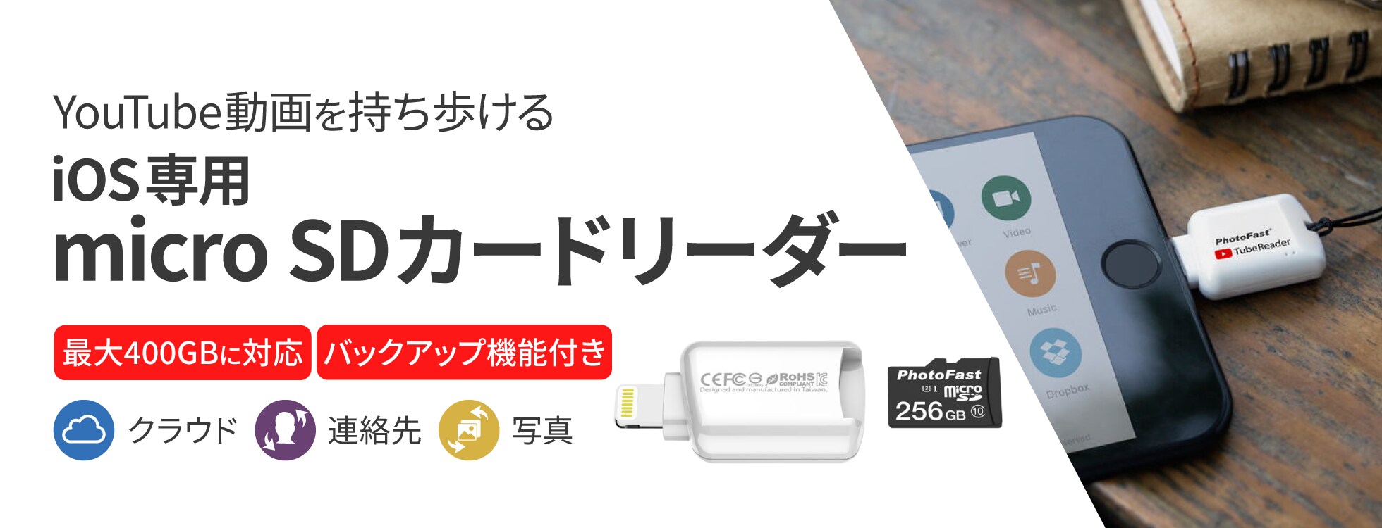 容量を自由に拡張できる！　iOS専用 microSDカードリーダー