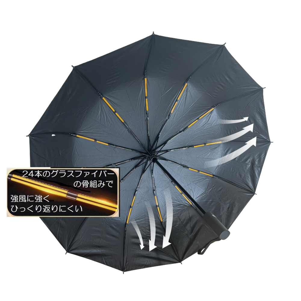頑丈な24本骨の耐風傘