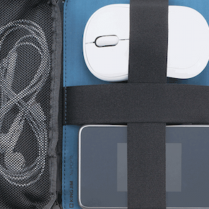 内側にメッシュポケットとクロスゴムバンド付き