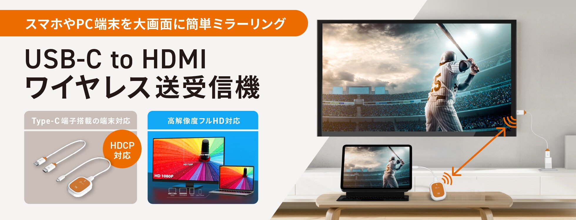USB-C to HDMIワイヤレス送受信機