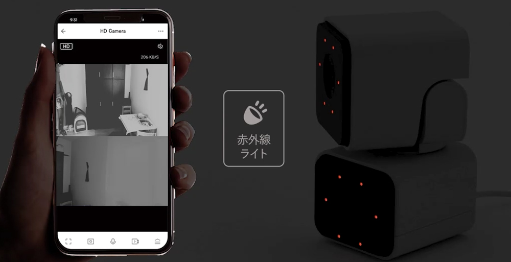 IR赤外線ライト搭載で夜間もしっかり録画