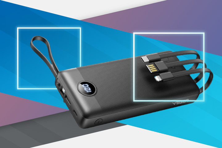 4ケーブル内蔵のポータブルパワーバンク