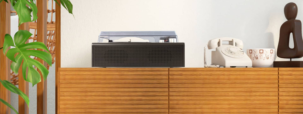 デュアルスピーカー内蔵ですぐにレコード鑑賞