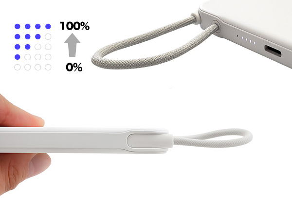 LEDで残量が分かる薄型＆軽量設計