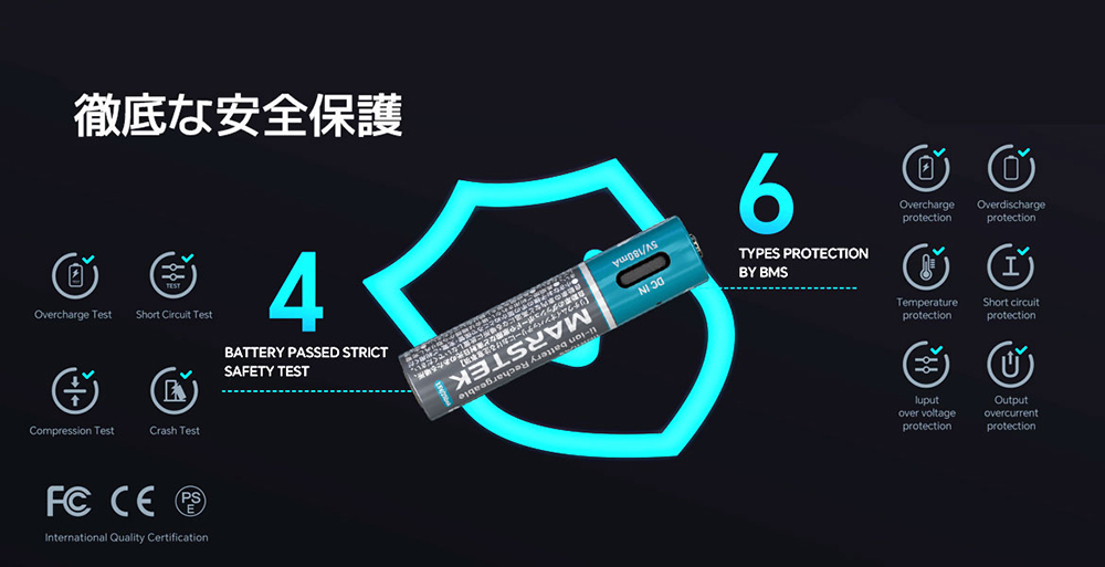 6つの保護回路で安心・安全設計