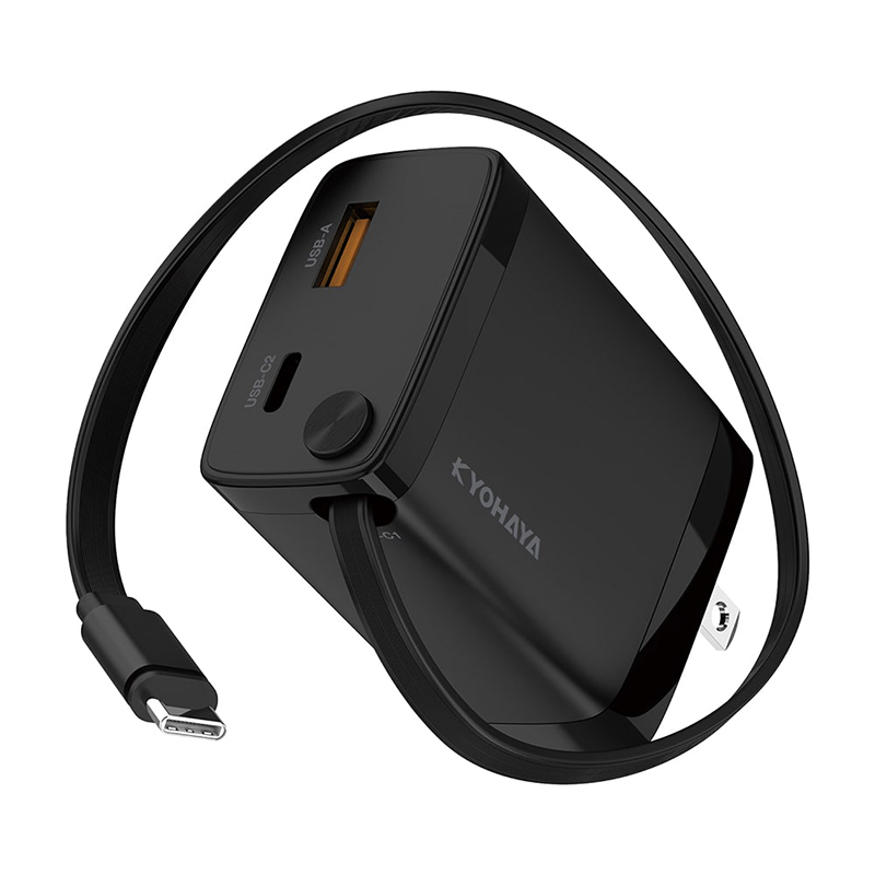 USB-C巻取ケーブル内蔵 急速充電器 30W出力｜ソースネクスト