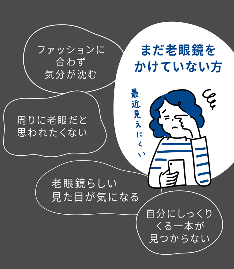 老眼鏡をかけている方もまだかけていない方もこんなお悩みや疑問がありませんか？