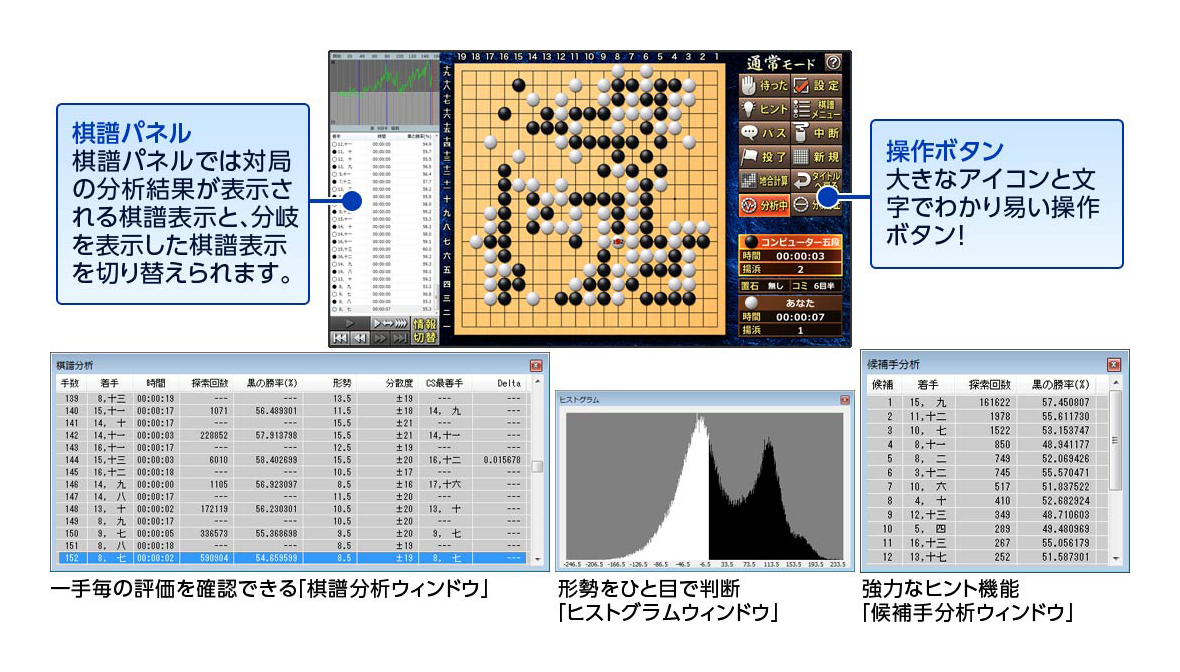 棋力アップに役立つ機能も充実