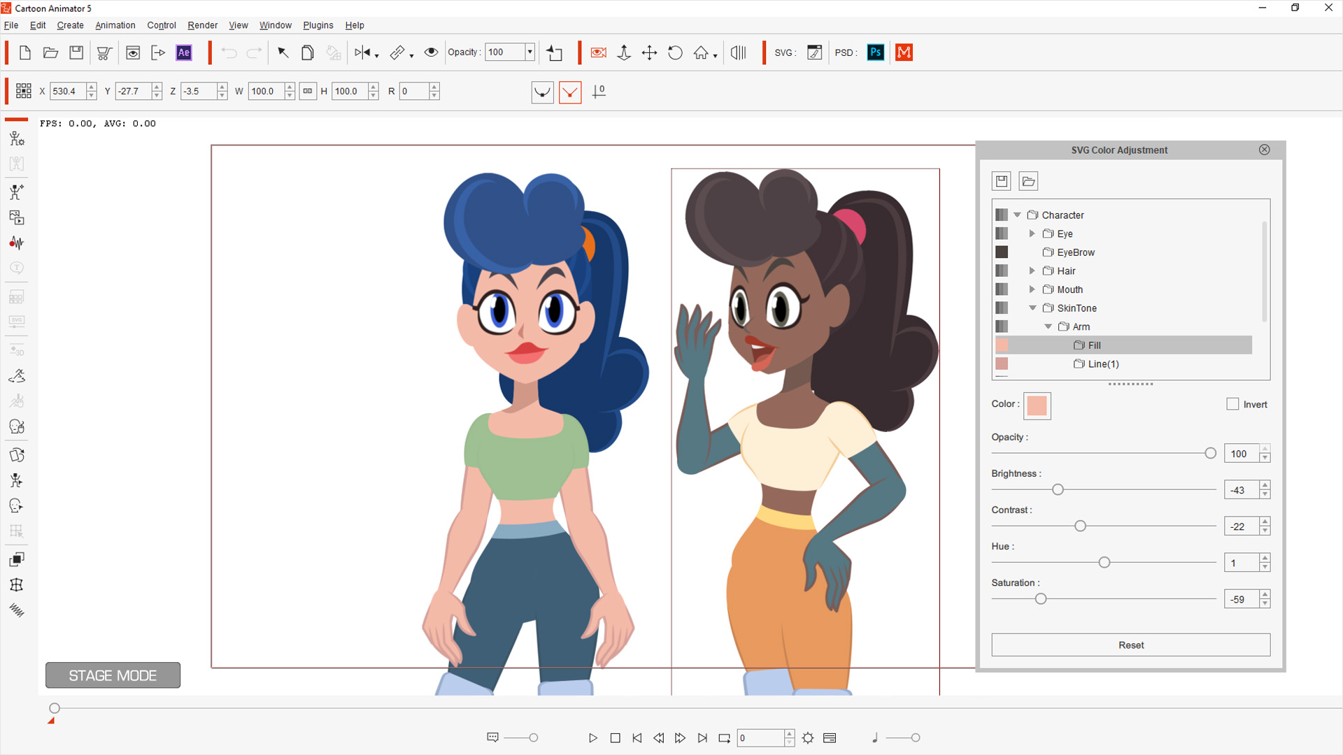 キャラクターのカラースタイル調整