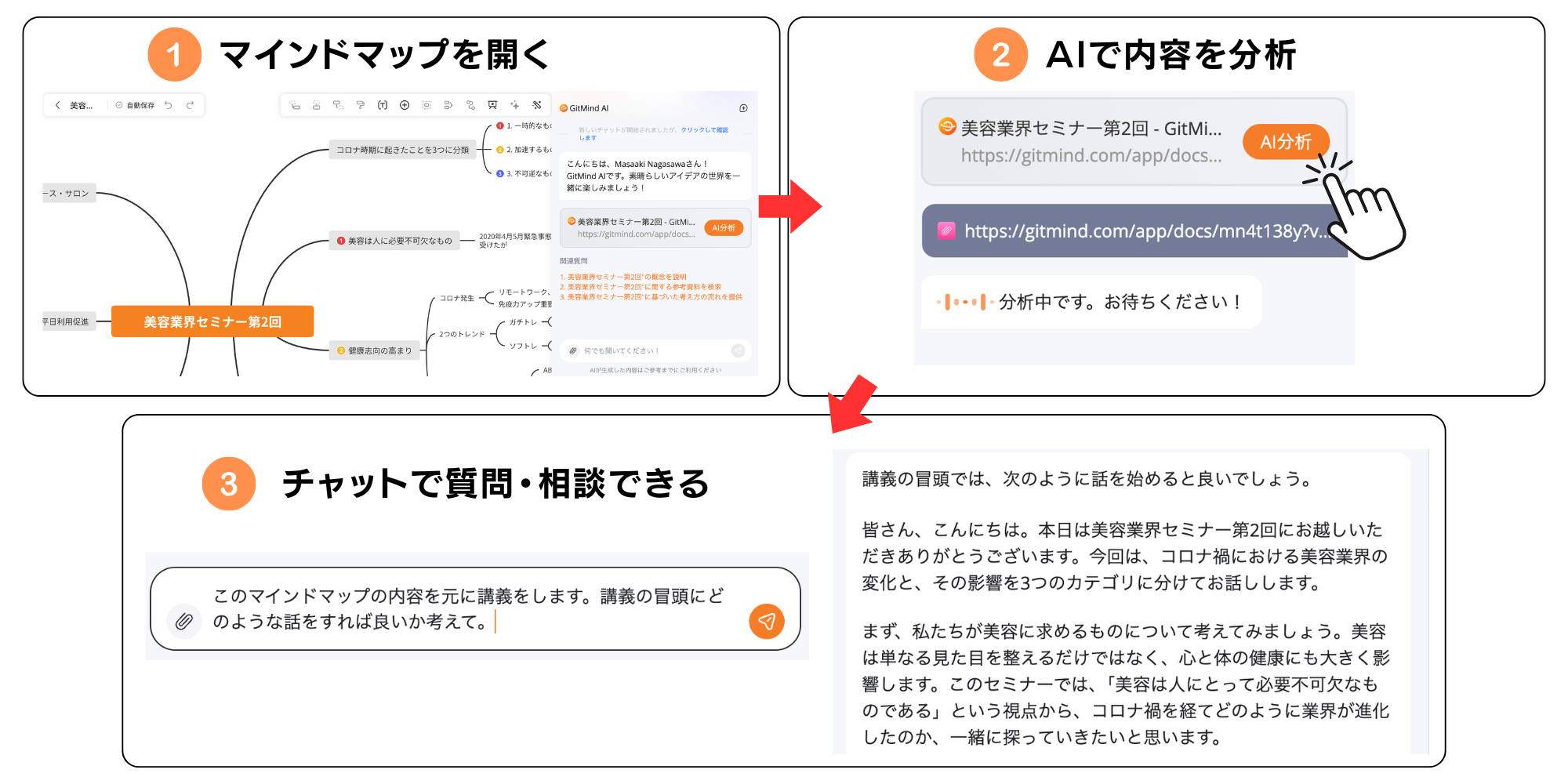 マインドマップのAI解析機能搭載、チャットで質問