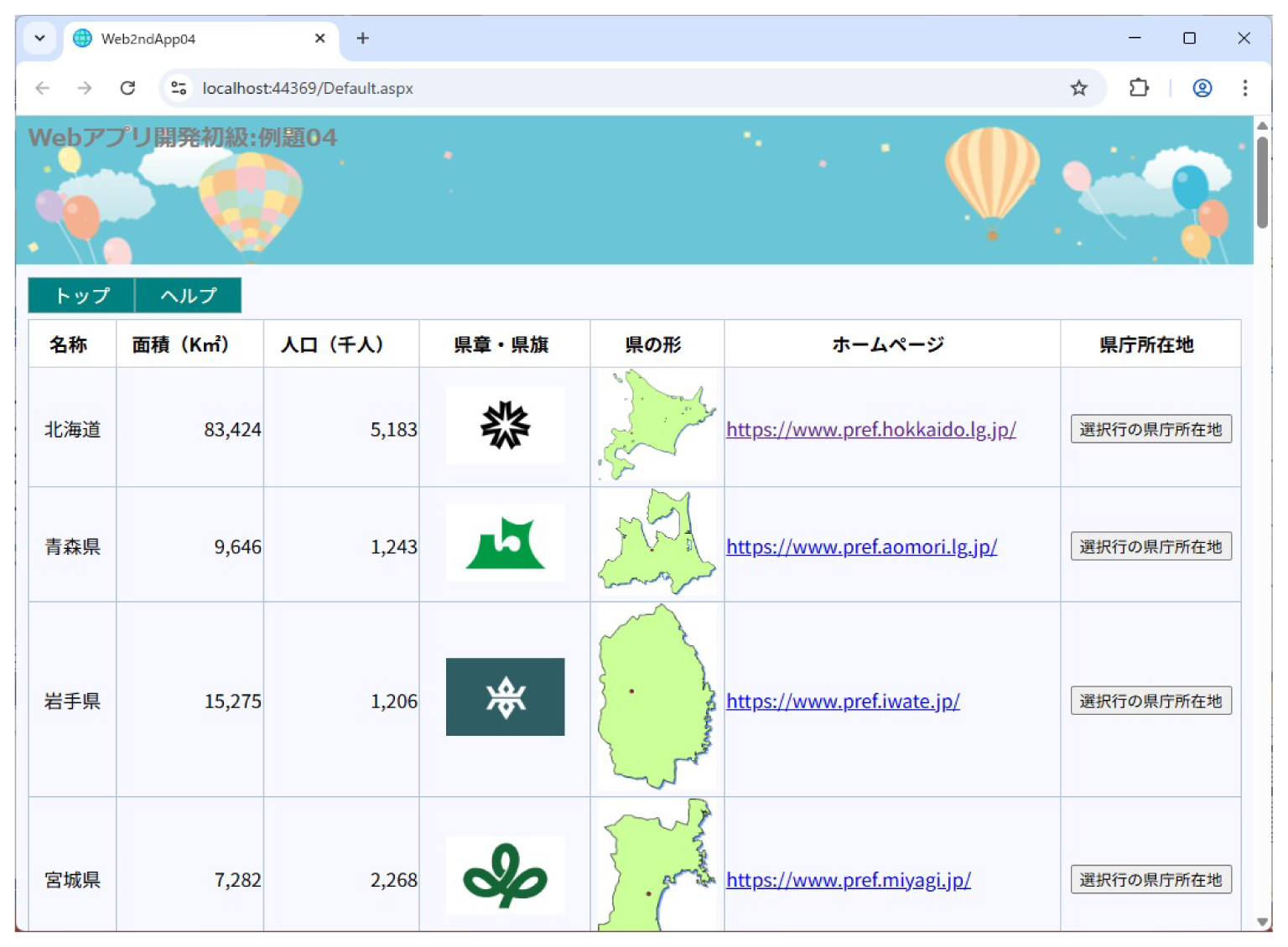 【例題4】GridView、DB（都道府県）