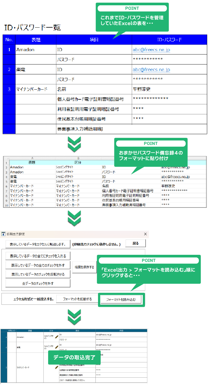 Excelからのデータ取り込みも可能