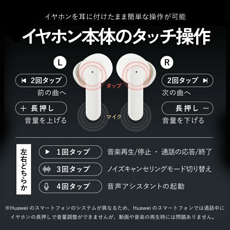 耳に着けたまま直感的に操作できるタッチコントロール