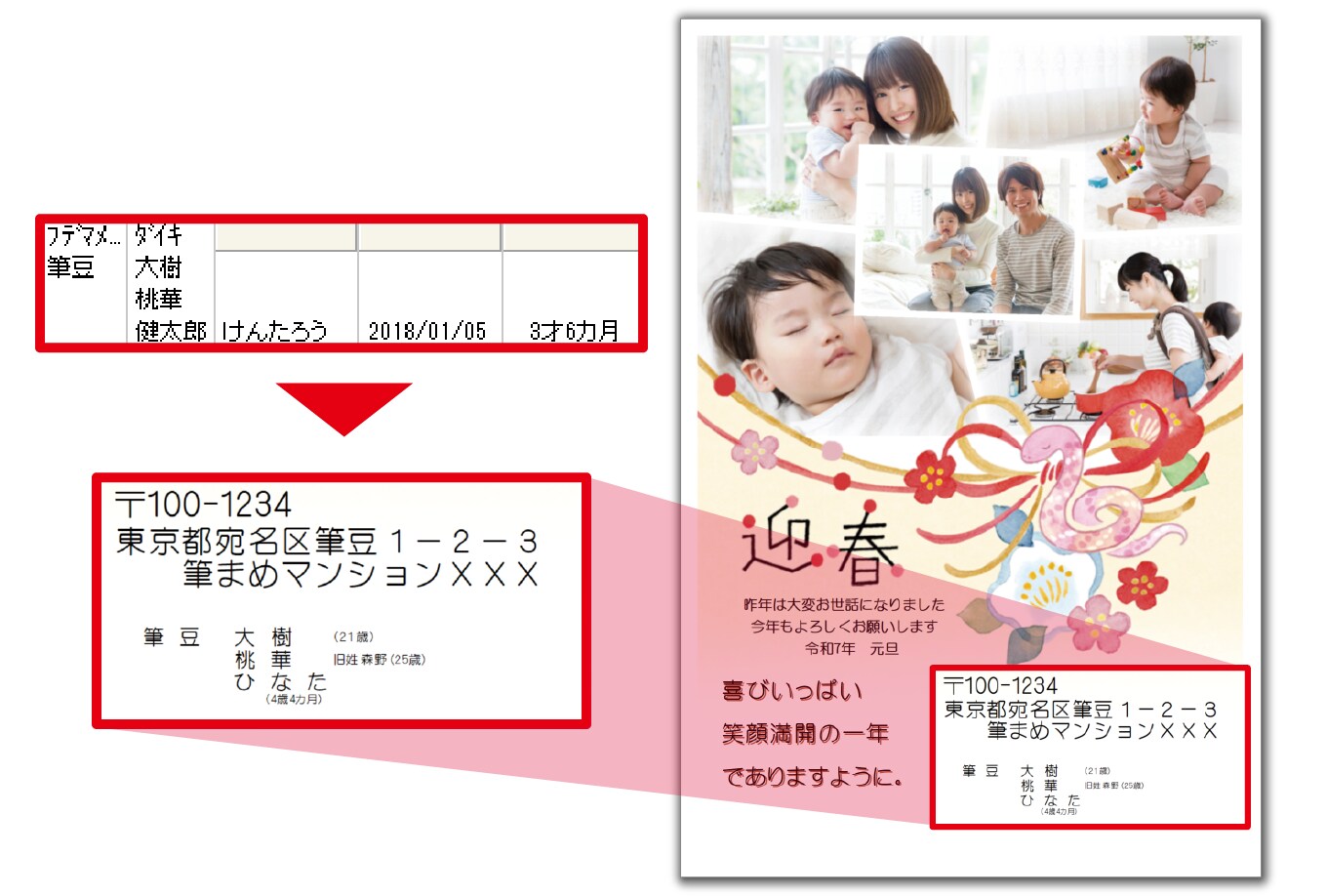 差出人欄にお子様の年齢を表示できる