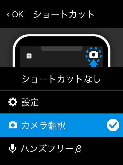 ショートカット一覧画面